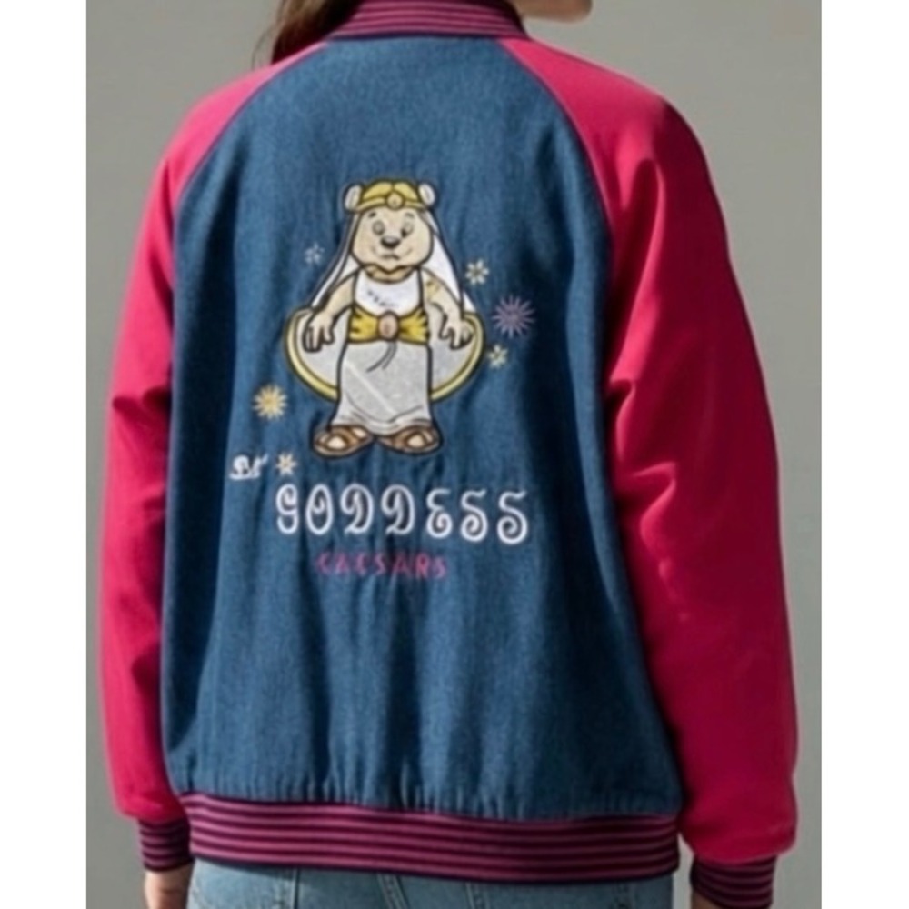 Caesars Palace Lil Goddess Denim Varsity Jacket Vintage Retro Kids y2k